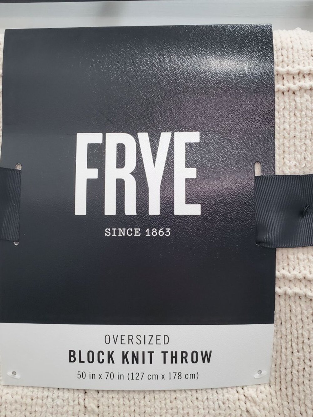 FRYE Oversized Block Knit Throw Cream OKEO Tex All Season Blanket NWT 50"x70" - Picture 7 of 8